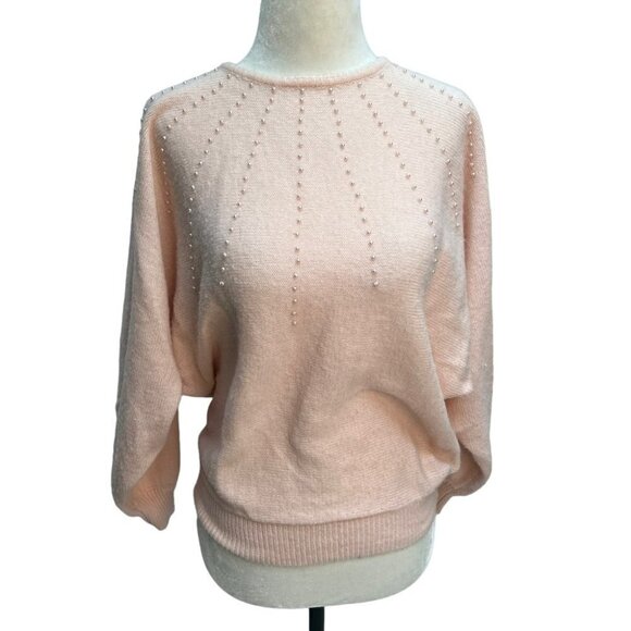 Vintage Sweaters - Vintage Pink Batwing Y2K Pearl Embellished Sweater Size S/M